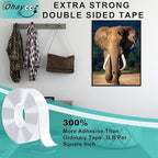Ohayooz® Extra Strong Double Sided Tape Heavy Duty Removable 50FT, Clear Sticky Adhesive Nano Tape Tough Washable Waterproof Mounting Tape for Hanging Picture, Poster, Carpet, Photo Deco, Pack of 5