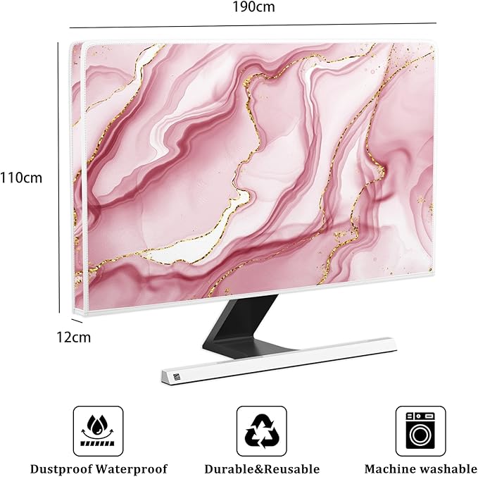 Baocicco Gold Pink Marble Waterproof TV Display Screen Cover 80 Inch TV Accessories Laptop TVs LCD Screen Decoration for Tablet Anti-Static Dustproof Protective for Home Office