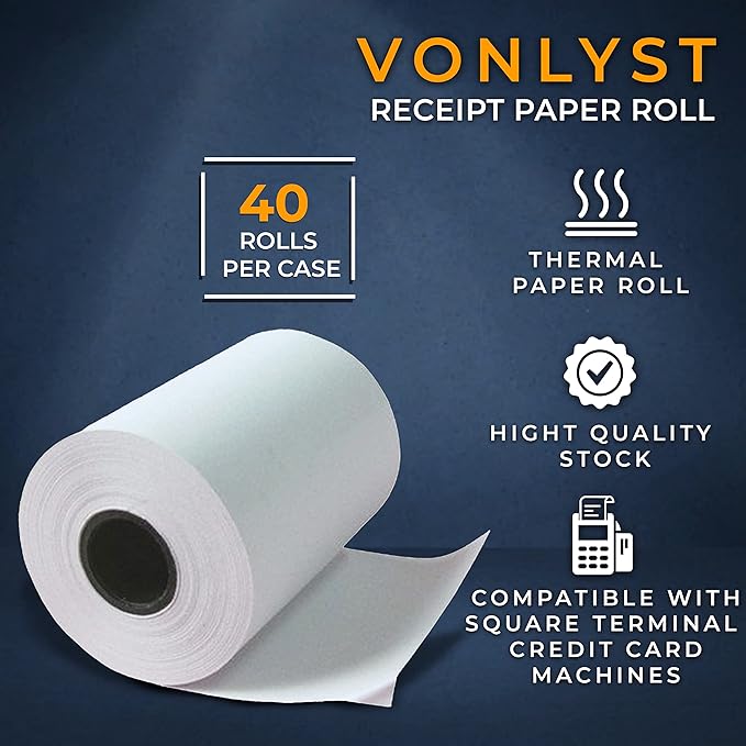 Vonlyst Receipt Paper Roll for Square Terminal Credit Card Machine (40 rolls)