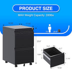 METAN 2 Drawer File Cabinet with Lock, Mobile Under Desk Filing Cabinet for Office Legal/Letter Size, Fully Assembled Except Wheels,Black