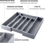 oridom Expandable Bamboo Kitchen Drawer Organizer for Cutlery and Utensils, Adjustable Bamboo Wood Cutlery Tray in Drawer for Flatware and Silverware in Kitchen, (Grey)