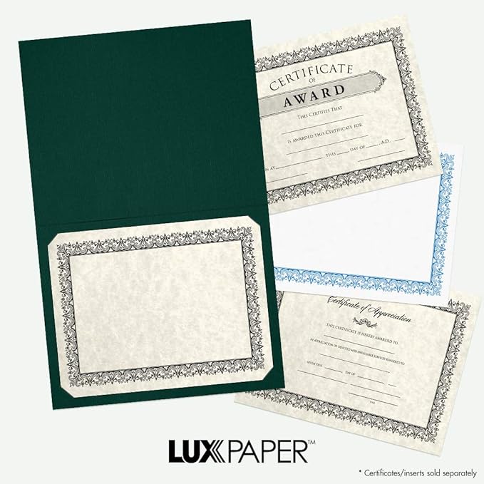 LUXPaper 9.5" x 12" Certificate Holders | Green Linen | 100lb. Cover | 50 Qty