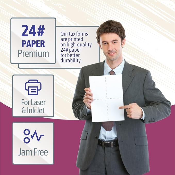 NextDayLabels - W-2 4-Up Employee Tax Forms, Instructions on Back" for 2025, for Laser/Inkjet Printer. Compatible with QuickBooks and Accounting Software ETC. (Pack of 100 Sheets & Envelopes)