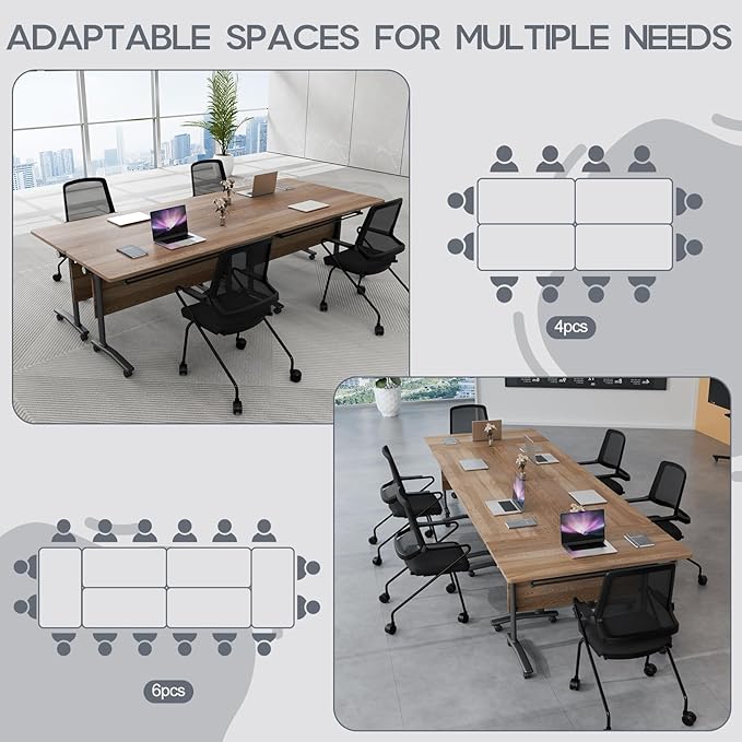 Folding Conference Table 4ft 5ft, Foldable Office Meeting Desk for 6 People, Multiple Sizes Colors Mobile Conference Room Table for Training Room School Business Furniture (6, White Walnut, 55in)