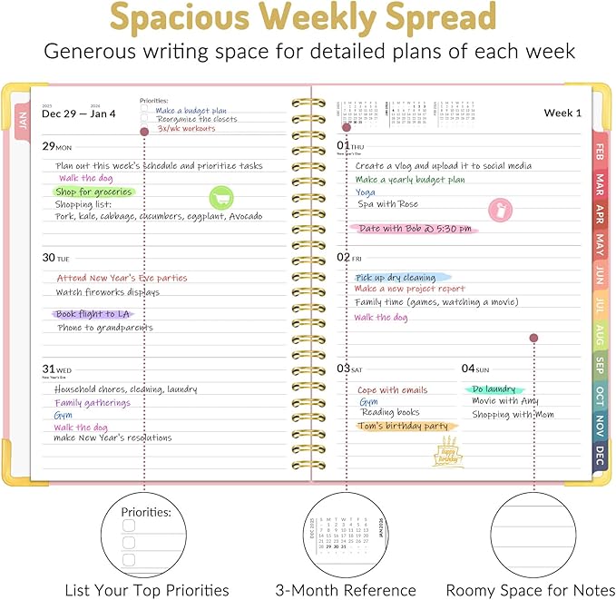 Forvencer 2026 Planner, Hardcover Calendar Planner Weekly and Monthly, Jan 2026 - Dec 2026, 6" x 8", Spiral Agenda Book with Tabs, Exquisite Daily Journal Organizer for Home School, Purple