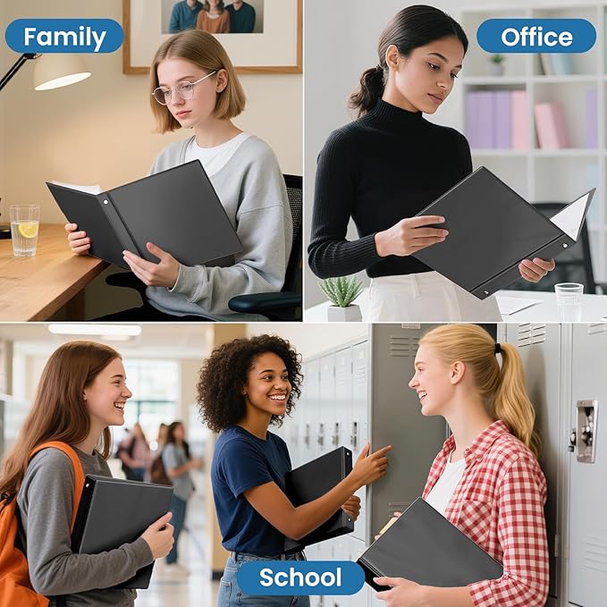 SUNEE 3 Ring Binders 1/2 Inch 12 Pack, Clear View Three Ring PVC-Free (Fit 8.5x11 Inches) for School or Office Supplies, Black