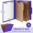 Skyygemm 24 Pcs Classification Folders Letter Size, 3 Divider Pressboard File Folder with Fasteners, Expanding File Organizer Bulk for School Teachers, Office Employee, Coworker, Staff (Purple)