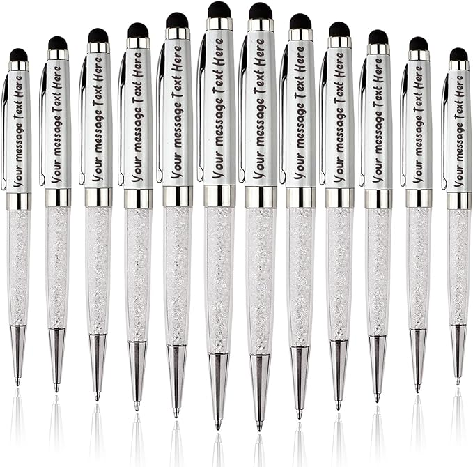 Personalized Ballpoint Pens, Quality Metal Crystal Pens - Custom your Name or Message, Wiht 10 Black Ink Refills Stylus pens Gift for Office, Anniversaries, Graduations, Birthdays 12pcs/Pack