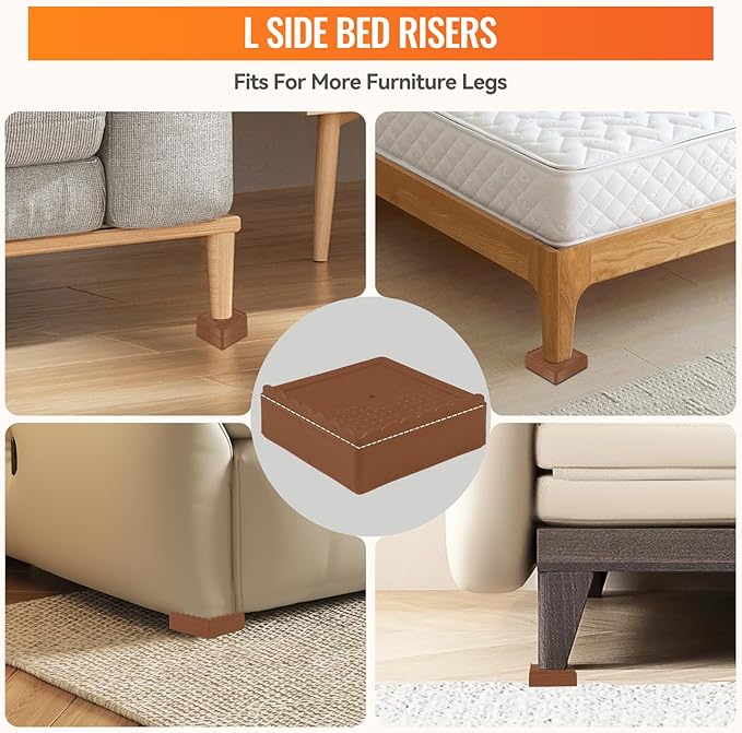shouwuhho Furniture Risers, 4 Pack Bed Risers with Non-Slip Grip and Heavy Duty Support, 1 Inch 2 Inch 3 Inch 4 Inch Height Lift for Couch, Sofa, Table, Desk, Chair, Refrigerator - Brown, 1 Inch