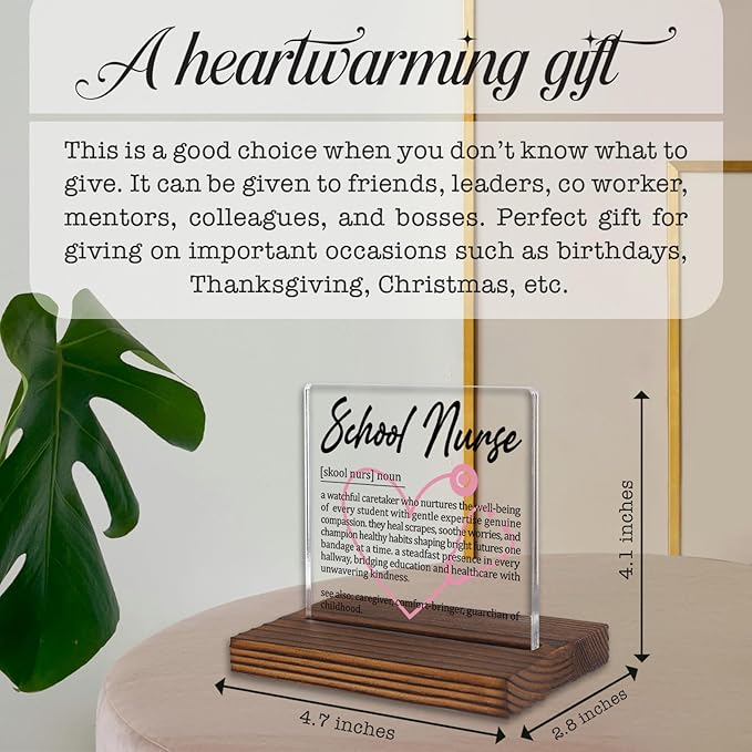 School Nurse Gifts, Thank You Appreciation Gifts for School Health Professionals Week Graduation Birthday Christmas Education Support Nurse Office Desk Decor Decorative Signs Plaque PA010