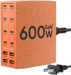 SAIPKYGS USB Charging Station (600W),12-Port USB C Charger Block with Dual 100W PD USB-C Fast Charging Station Hub for MacBook Pro/Air/All iPad Phone 17/16 15/14/13/Pro Max/Samsung Galaxy Note(Orange)