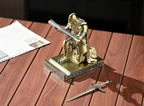 Amoysanli Medieval Armored Warrior Wearing Outerwear, Mobile Phone Stand Knight Pen Holder Desk Organizers, Resin Bookends Paperweight with a Letter Opener for Desk (Bronze)