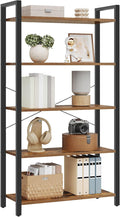 VASAGLE 5-Tier Bookshelf, Bookcase with Steel Frame, Book Shelf for Living Room, Home Office, Study, 11.8 x 26 x 60.2 Inches, Industrial Style, Rustic Brown and Ink Black ULLS061B01