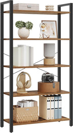 VASAGLE 5-Tier Bookshelf, Bookcase with Steel Frame, Book Shelf for Living Room, Home Office, Study, 11.8 x 26 x 60.2 Inches, Industrial Style, Rustic Brown and Ink Black ULLS061B01