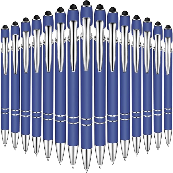 Zonon 38 Pieces Rubberized Ballpoint Pen with Stylus Tip Stylish Metal Pen Capacitive Styli with Soft Rubberized Grip, Black Ink for Most Devices(Dark Blue)