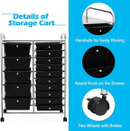 GOFLAME 15-Drawer Rolling Storage Cart, Craft Storage Cart with Removable Drawers & Lockable Wheels, Art Cart Supply Storage Organizer for Home Office Classroom, Black