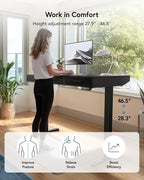 HUANUO Electric Standing Desk with Drawers, C-Clamp Mount Compatible, 48 x 24 Inch Height Adjustable Sit Stand Desk, Fabric Drawers, Home Office Stand Up Desk with 4 Custom Height Settings, Black