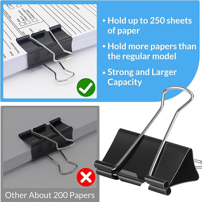 2 Inch 40 Pack Extra Large Binder Clips, Jumbo Paper Clips, Big Paper Clamps, Binder Clips Large Size for Home, School and Office Supplies