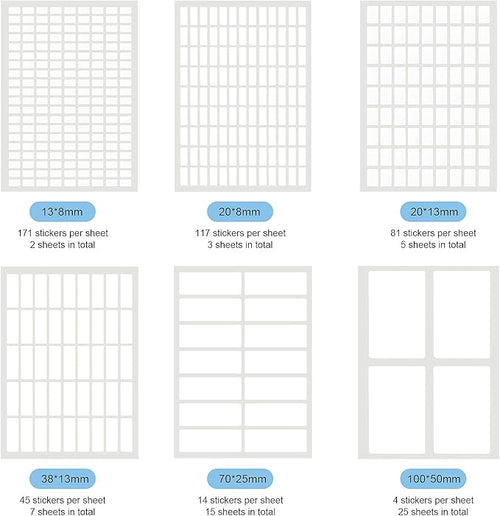 1723 Pieces Matte Labels Sticker Removable Rectangular Labels Writable Blank Adhesive Labels for Labeling and Organizing Small Items 6 Sizes Combination (White)