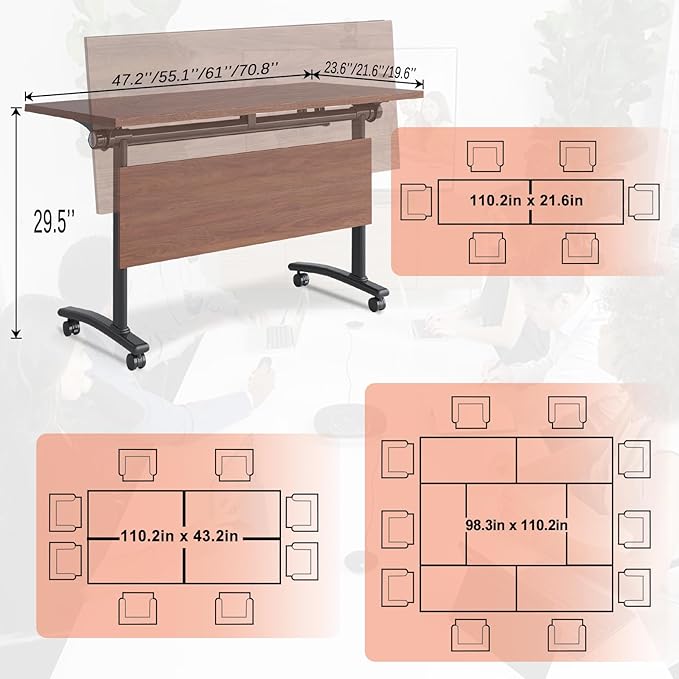 Conference Table,55.1''Folding Conference Room Table for 4-12 People,Mobile Flip Top MeetingTraining Table with Different Coulor and Styles for Offices, Classrooms,Meeting Room (6, 61''D)