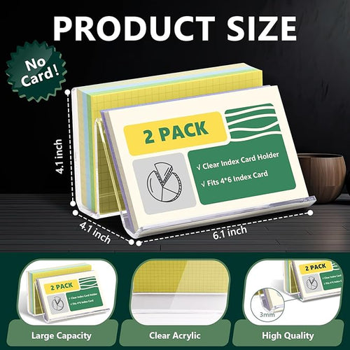 2 Pack Index Card Display Stand 4x6 Index Card Storage Box Flash Card Holder Acrylic Postcard Display Rack Notecard Organizer Business Card Stand for Desk Home Office(Transparent No Card)