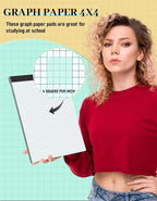 Aidunmis Graph Paper 8.5 x 11, 6 Pack, 4x4 Graph Ruled, Grid Paper 8-1/2 x 11, Blueprint Quadrille Pad 8.5'' x 11'', Easy Tear Off Graph Paper Pad White Grid Notebook, White Draft Paper 30 Sheets/Pad