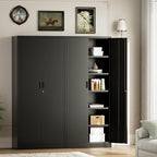TaskStorz Metal Garage Storage Cabinets,71” Tall Metal File Cabinet with 5 Adjustable Shelves, Lockable Storage Cabinets for Office, Home, Garage, Warehouse 71" H x 32" W x 16" D (Black)