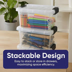 Superio Mini Storage Container Plastic Crayon Box Art Supplies and Sewing Case Stackable Clear Small Organizer for Beads, Stationery, Chalk, and Food, 1.4 Quart, 4 Pack
