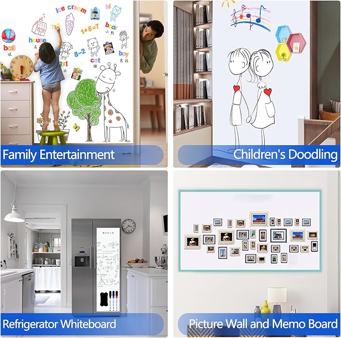 Magnetic Dry Erase Whiteboard Paper with Adhesive, 55" x 27" White Board Film for Wall, Easy to Write and Clean Dry Erase Board for Office, Classroom, Home, Include Marker, Magnetic Eraser and Magnets