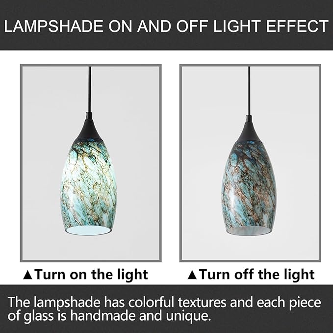 Fixture Replacement Globe Shade,Lampshade for E26 Base 1-5/8 Inch Fitter, Color Art Glass Oval Lampshade Cover for Pendant Kitchen Wall Sconce Chandelier Vanity Light (1, Agate Blue)
