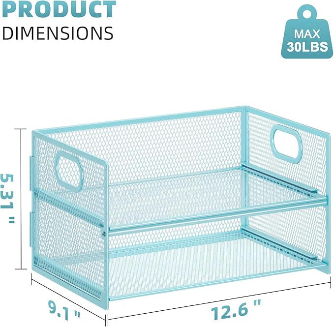 Marbrasse 2 Tier Paper Organizer Letter Tray, Mesh File Organizer with Handle, Paper Sorter Desk Organizer for Home Office Supplies - Blue