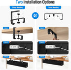 Under Desk Cable Management Tray, 36-Inch Heavy Duty No-Drill Clamp & Screw Mount Cord Organizer, Holds Power Strip & Large Adapters for Home Office, Gaming Desk, Study Room