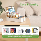 Pezin Hulin Multi Devices Charging Station, with USB Power Adapter HUB, and 6 Wire Cables - Cord Organizer Management, Cell Phone Charger Dock Stand, Desktop Cord Hider Box - Natural +White