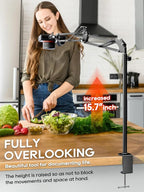 CACENCAN Overhead Camera Mount, 5lb Horizontal Load-Bearing, 360° Adjustable Stand for Desk, Flexible Arm Desk Mount, with Phone Clamp, Tabletop Mount for DSLR Camera/Webcam/Microphone（White