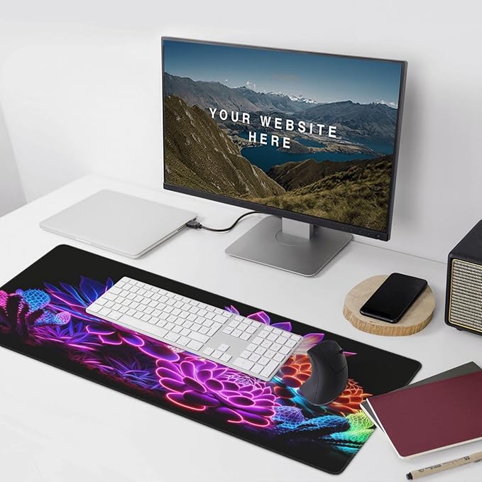 Gaming Mouse Pad,Large Mouse Pads for Desk,Non-Slip Rubber Base Extended Mousepad,XXL Keyboard Mouse Mat,Stitched Edges Computer Keyboard Desk Pad,35.4x15.8inch,Colorful Succulents