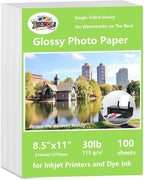 ZHADDLI Inkjet Glossy Photo Paper, 8.5X11 Inches,Pack of 200 Sheets, Compatible with Inkjet Printer Use DYE INK，Glossy Thin Inkjet Paper115gsm