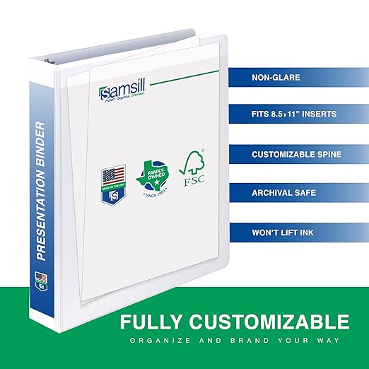 Samsill 1.5 Inch 3 Ring Binder, Made in USA, Economy Round Ring, Clear View Cover, 325 Sheet Capacity - for School, Home, Office - White