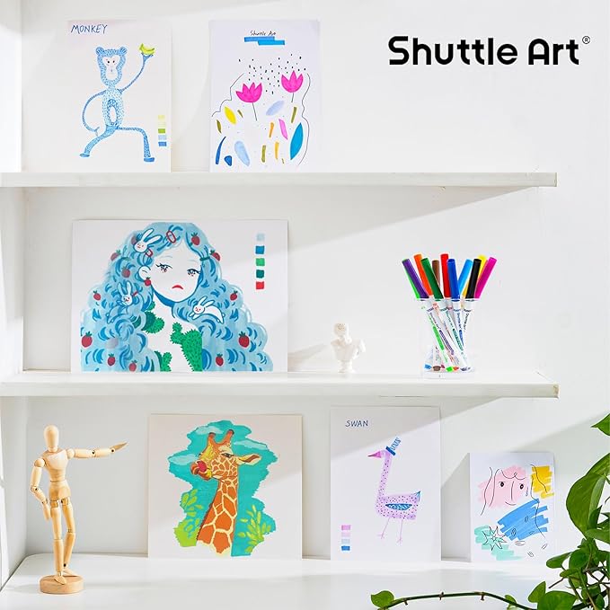 Shuttle Art 312 Pack Washable Super Tips Markers, 12 Assorted Colors Conical Tip Large Markers Bulk with a Box, Bonus Caps, Home Classroom School Supplies for Toddlers Kids Adults Students Teachers
