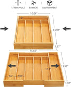 oridom Expandable Bamboo Kitchen Drawer Organizer for Cutlery and Utensils, Adjustable Bamboo Wood Cutlery Tray in Drawer for Flatware and Silverware in Kitchen, (Natural)