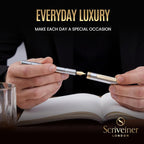 Scriveiner Silver Chrome Fountain Pen (Fine), Award Winning, Heavy Pocket Stunning Luxury Pen, Real Gold Plating and Genuine Schmidt Nib, Includes Converter, Fancy EDC Writing Gift Set for Men & Women