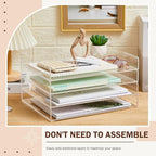 Harloon 4 Tier Acrylic Paper Tray 13 x 10 x 1.7 Inches Stackable Letter Clear Organizer No Need to Assemble Acrylic Paper File Organizer for Office Workspace Desktop Storage (Transparent)