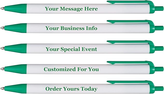 RevMark Personalized Ballpoint Pen, Custom Printed Name, Business or Event Information, Timeless Advertising, USA Made Pens, Promotional Marketing, Smooth Black Ink, Bulk Pack (Green,250 Ct.)