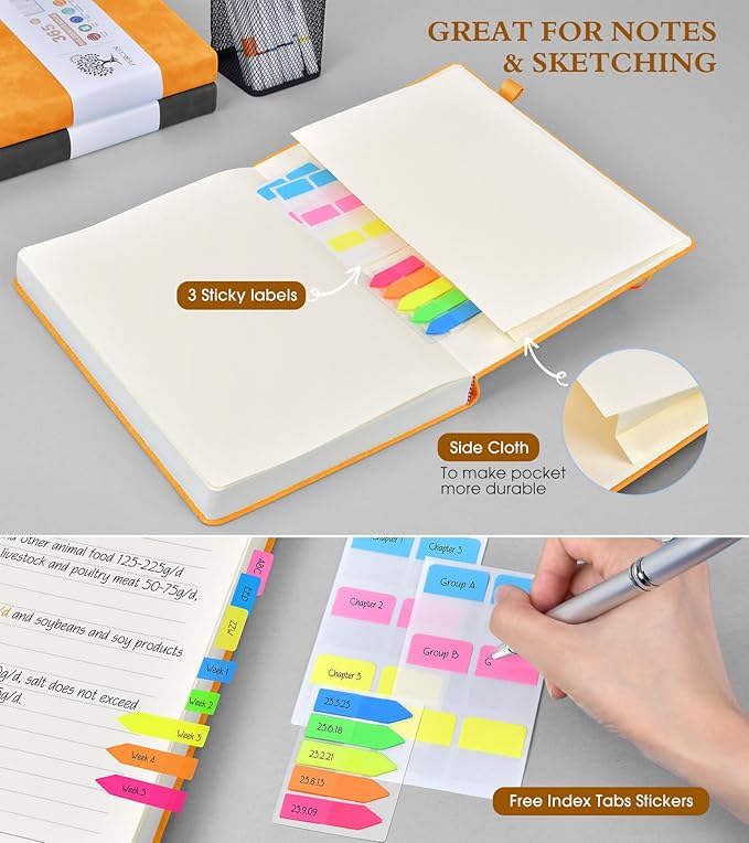 A5 Lined Journal Notebook - 365 Page Leather Journals for Writing Women & Men，Hardcover Notebook with 100Gsm Thick Pages，Daily Diary for Travel, Work，School，Note Taking，College Ruled (5.9" x 8.5")