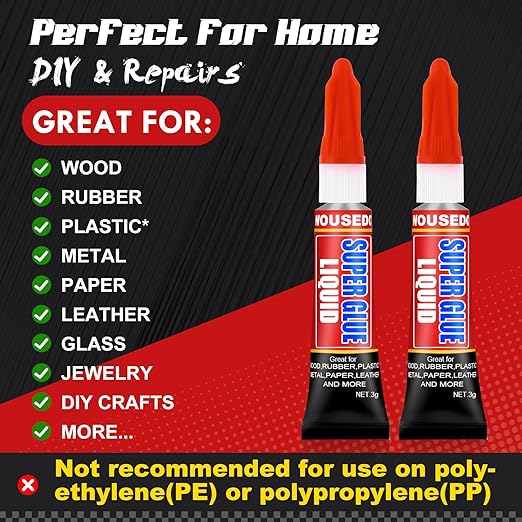 WOUSEDO 12 X 3g Super Glue Liquid, Clear Strong Adhesive,Fast Drying Cyanoacrylate Glue for Wood, Rubber, Leather, Plastic, Metal, DIY Crafts and More