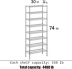Regal Altair 14" Deep x 30" Wide x 74" Height Wire Shelving Kit | 8-Tier | NSF Commercial Storage Rack Unit