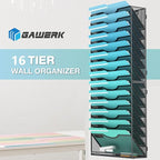Gawerk 15-Tier Wall File Organizer Hanging Wall File Holder Wall Mount Paper Folder Organize, Mesh Magazine Document Mail Organizer Wall Organizer for Office School Home, Black