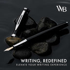 Wordsworth & Black Fountain Pen Set, Extra Fine Nib, Includes 24 Pack Ink Cartridges, Ink Refill Converter & Gift Pouch, Chrome Finish, Calligraphy, [Black Chrome], Perfect for Men & Women