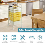 RELAX4LIFE 6-Drawer Rolling Storage Cart - Classroom Organization on Wheels w/Removable Plastic Drawers, Mobile Art Craft Cart for School Paper Home Office, Utility Cart with Drawers (Yellow)