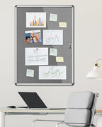 Mifuro 38"x28" Enclosed Bulletin Board, Lockable Weather-Resistant Aluminum Cork Noticeboard for School & Office, Silver Frame w/Grey Flet