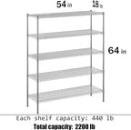 Regal Altair 18" Deep x 54" Wide x 64" Height Wire Shelving Kit | 5-Tier | NSF Commercial Storage Rack Unit